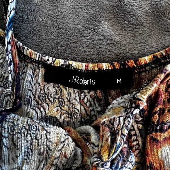 J Roberts Medium Gauze Long Sleeve Boho Hippie Festival Cold Shoulder Top - Picture 7 of 11